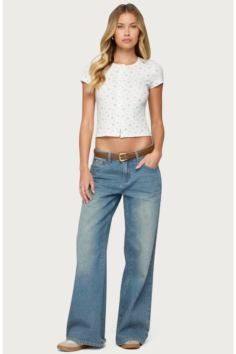 Odella Floral Rib Button-Up Crop Top, Alternate, color, CREAM