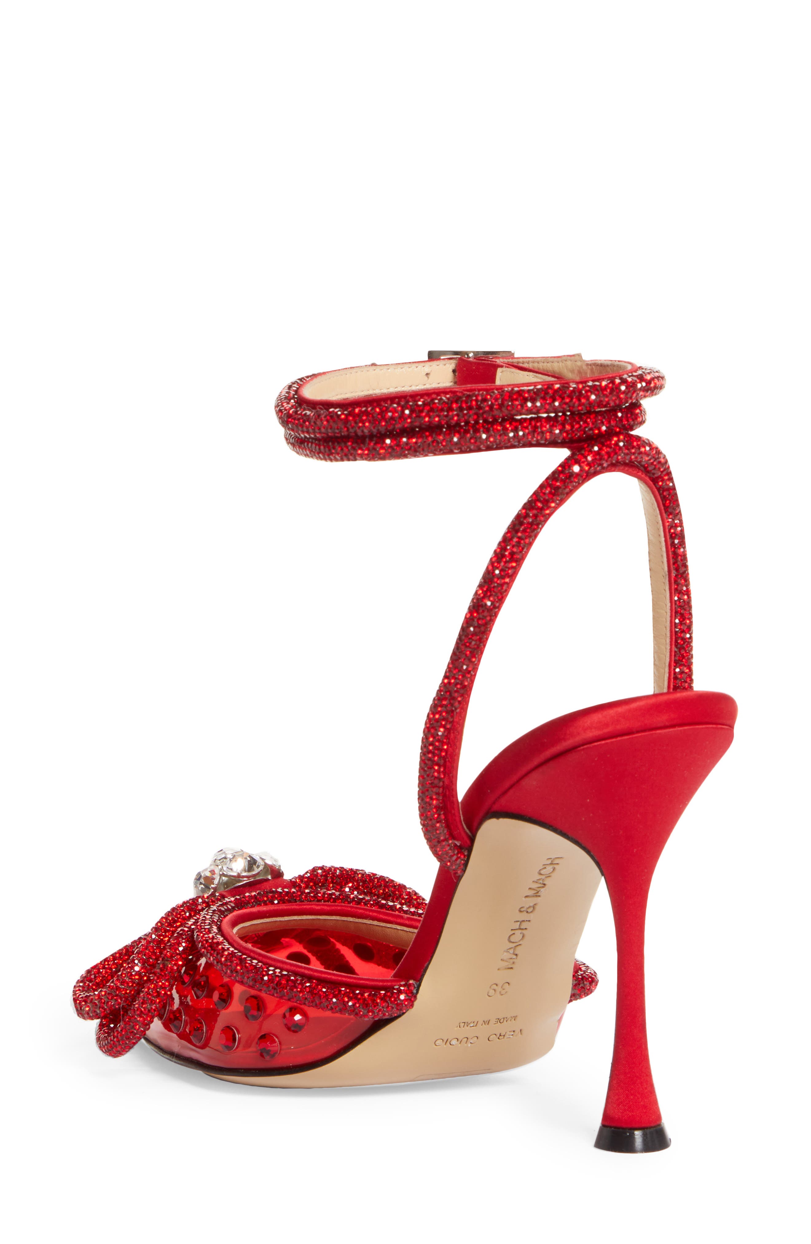 Double Crystal Bow Pointed Toe Pump (Nordstrom Exclusive), Alternate, color, RED