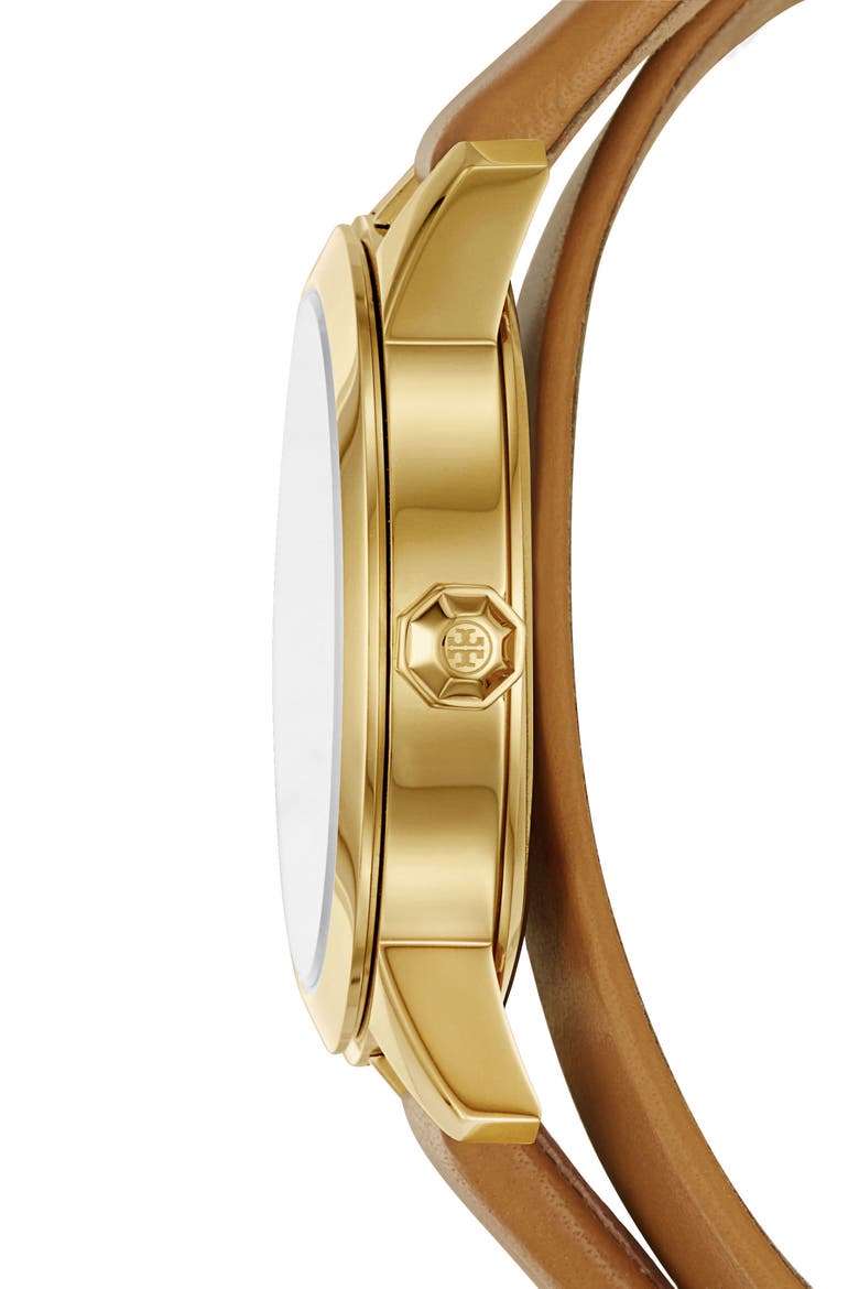 Collins Double Wrap Leather Strap Watch, 38mm, Alternate, color, LUGGAGE/ CREAM/ GOLD