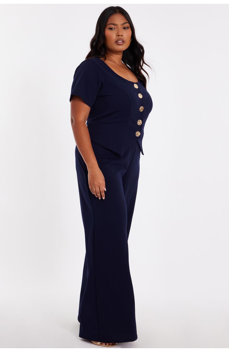 QUIZ Plus Size Button Detail Palazzo jumpsuit, Alternate, color, Navy