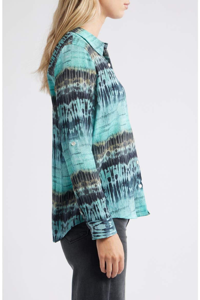 Print Roll Tab Sleeve Chiffon Button-Up Shirt, Alternate, color, AQUA MULTI