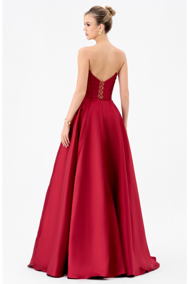 Deeba Strapless Ball Gown, Alternate, color, RED