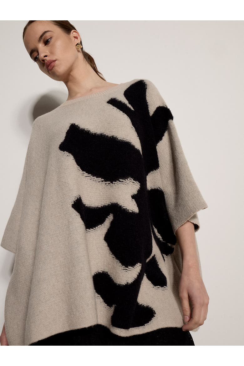 Side Fluffy Flower Cape Jumper, Alternate, color, Stone