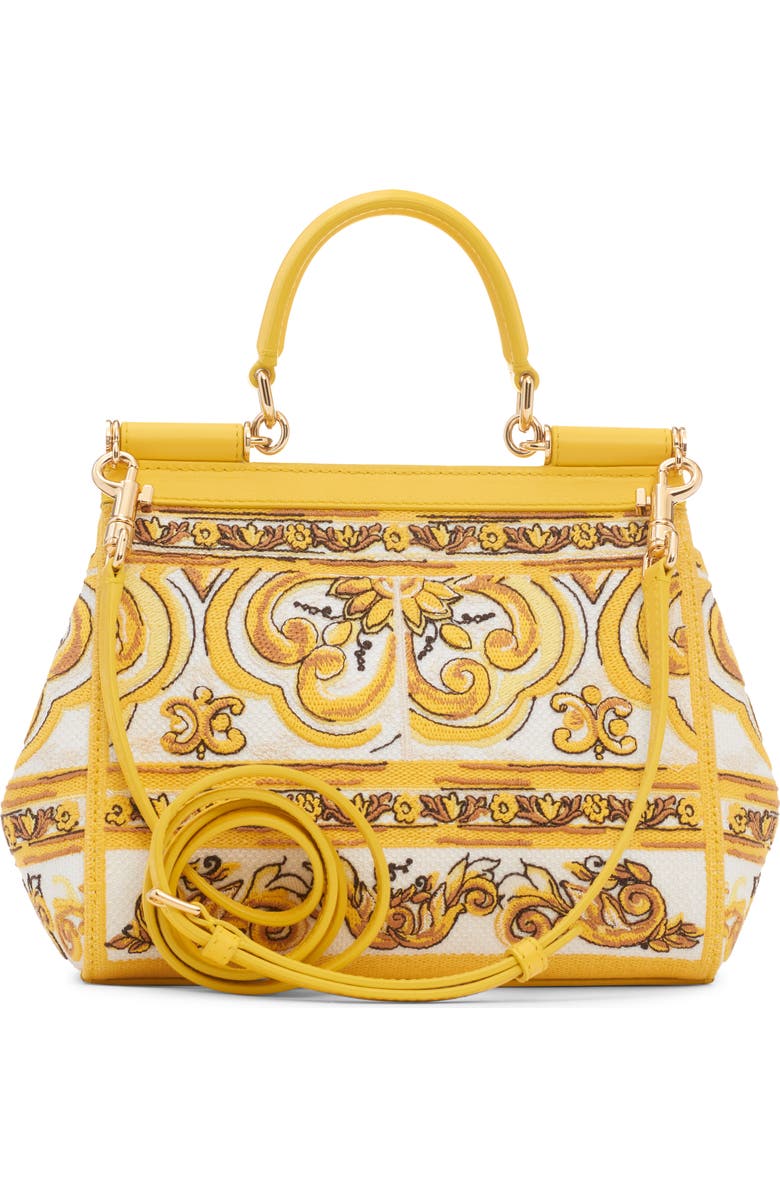 Dolce&Gabbana Sicily Majolica Embroidered Canvas Satchel, Alternate, color, Azulejos Giallo