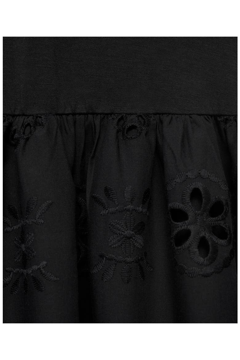Embroidered Eyelet Detail Mixed Media Cotton Blend Dress, Alternate, color, BLACK
