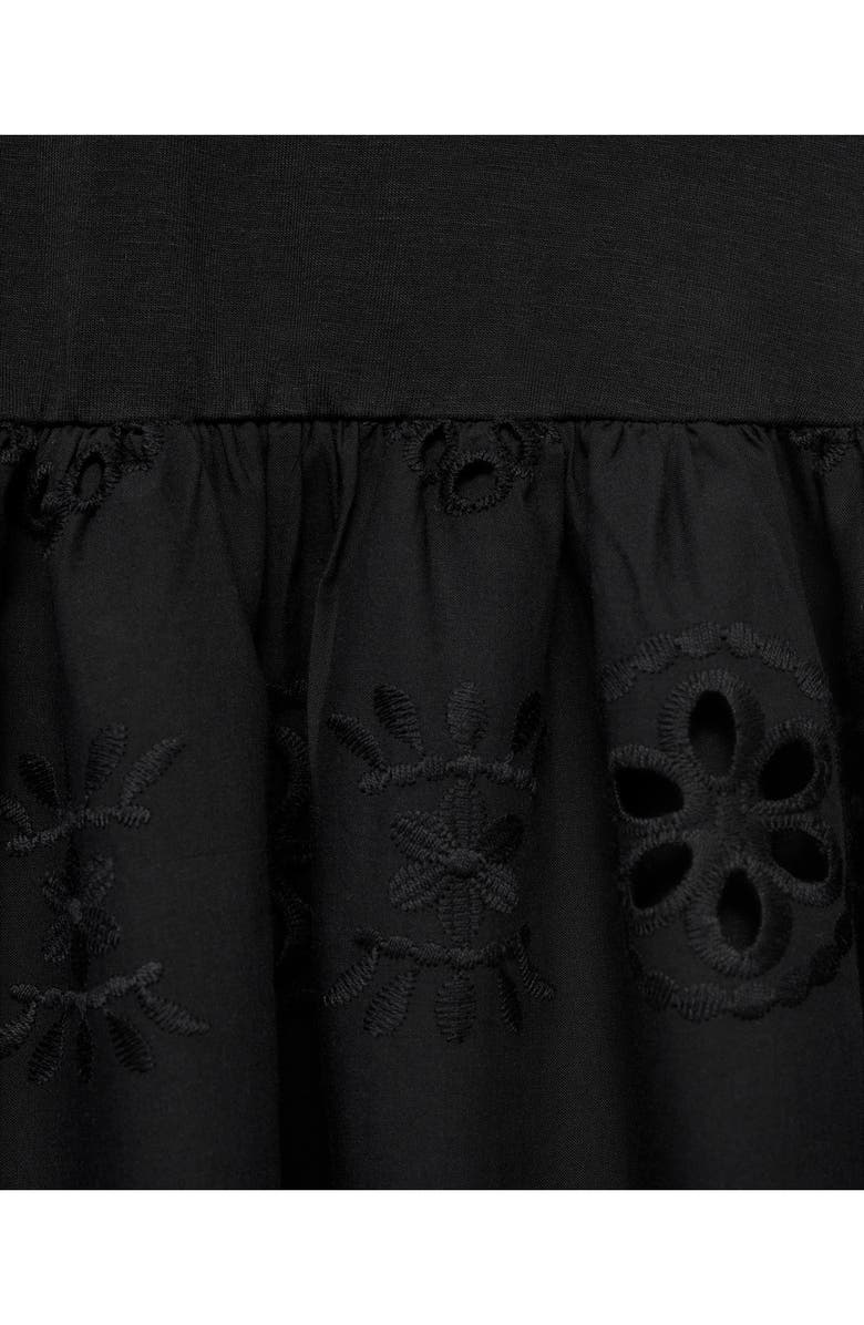 MANGO Embroidered Eyelet Detail Mixed Media Cotton Blend Dress, Alternate, color,