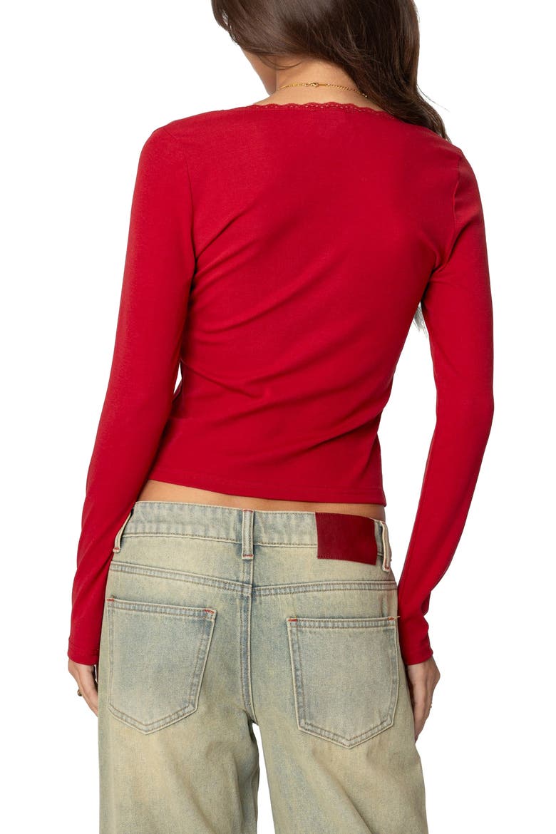 Mora Lace Trim Knit Top, Alternate, color, RED