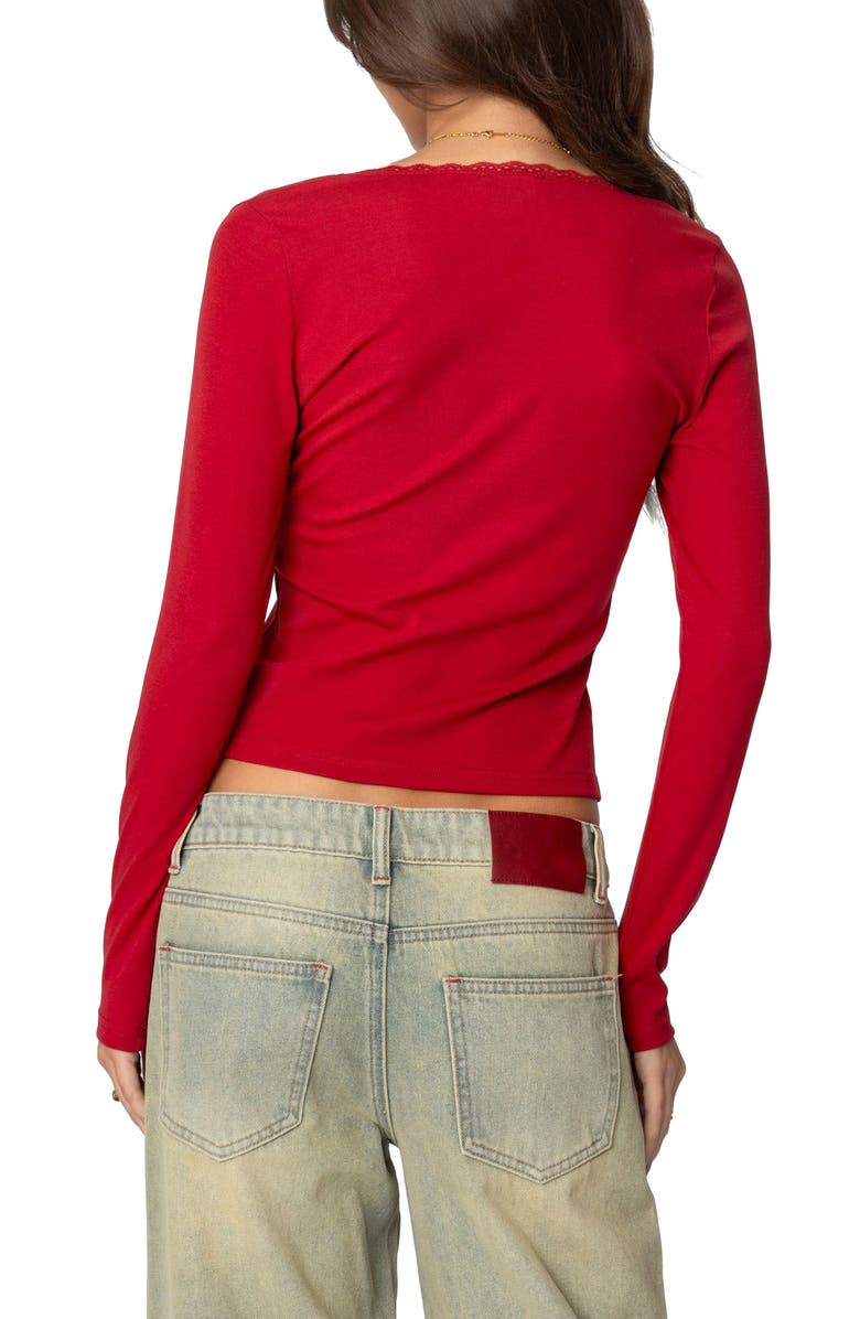 EDIKTED Mora Lace Trim Knit Top, Alternate, color, Red