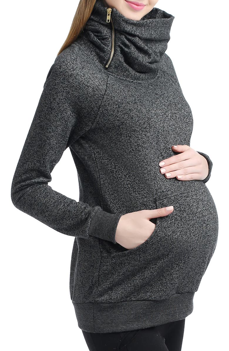 Kimi and Kai 'Thea' Zip Collar Maternity Sweatshirt, Alternate, color, 