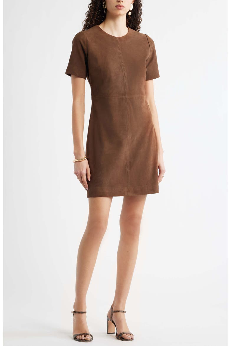Sculpted Suede Minidress, Main, color, BROWN DRUM