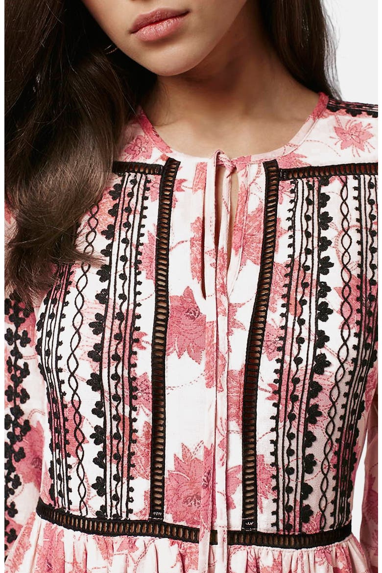 Embroidered Print Midi Dress, Alternate, color, PINK