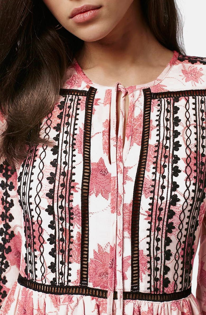 Topshop Embroidered Print Midi Dress, Alternate, color, 