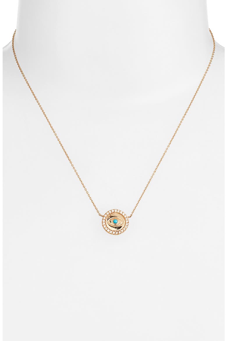 Mini Royale Evil Eye Turquoise & Diamond Necklace, Alternate, color, TURQUOISE/ AQUA