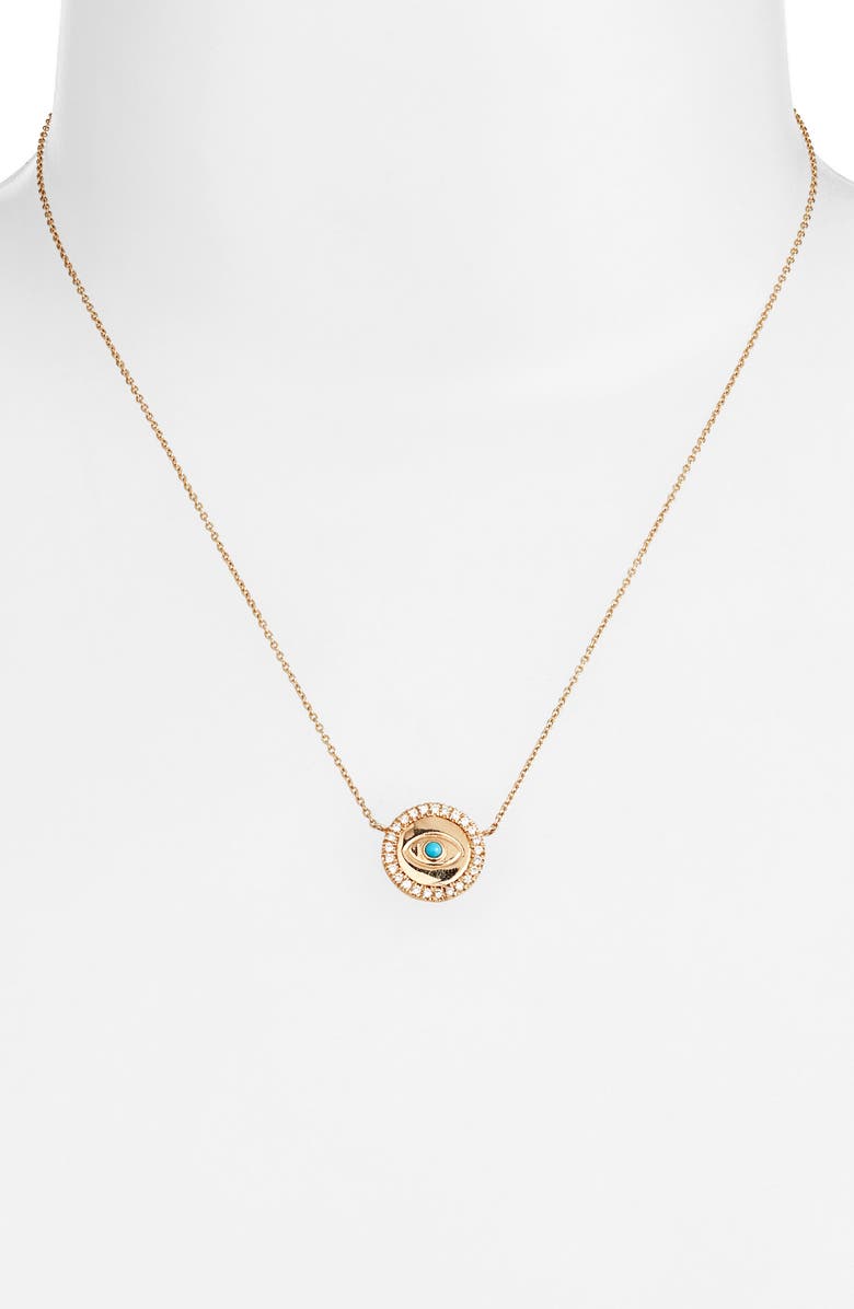 Anzie Mini Royale Evil Eye Turquoise & Diamond Necklace, Alternate, color, Turquoise/ Aqua