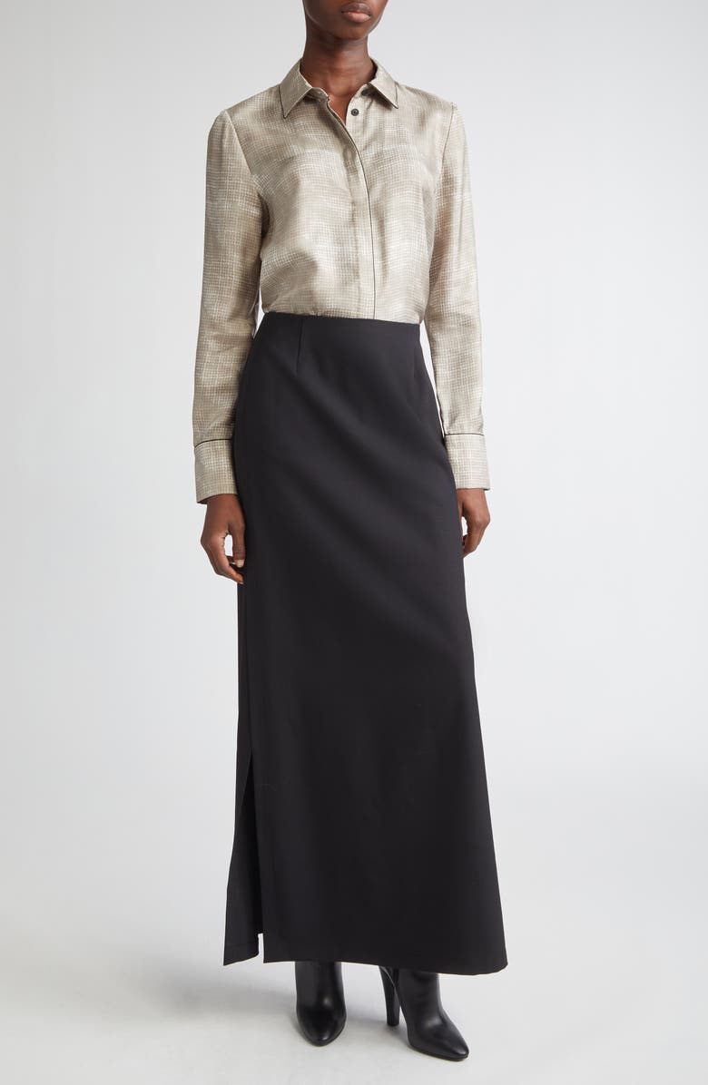 Lafayette 148 New York Scottie Piped Silk Top, Alternate, color, Hickory Multi