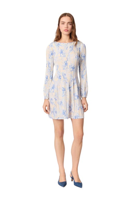 Maje Womens Floral-print Long-sleeve Pleated Woven Mini Dress Bleus In Blue Flower Print Ecru Base