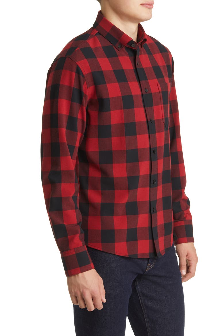 Men's City Trim Fit Buffalo Check Stretch Flannel Button-Down Shirt, Alternate, color, RED AND BLACK BUFFALO