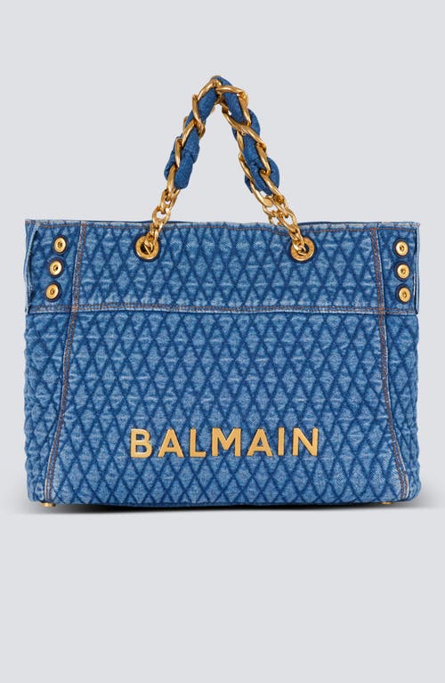 Balmain 1945 Soft Tote Bag In Diamond-quilted Denim