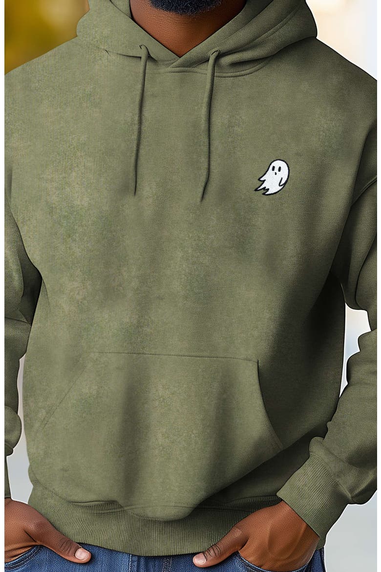Ghost Embroidered Washed Hoodie, Alternate, color, Olive