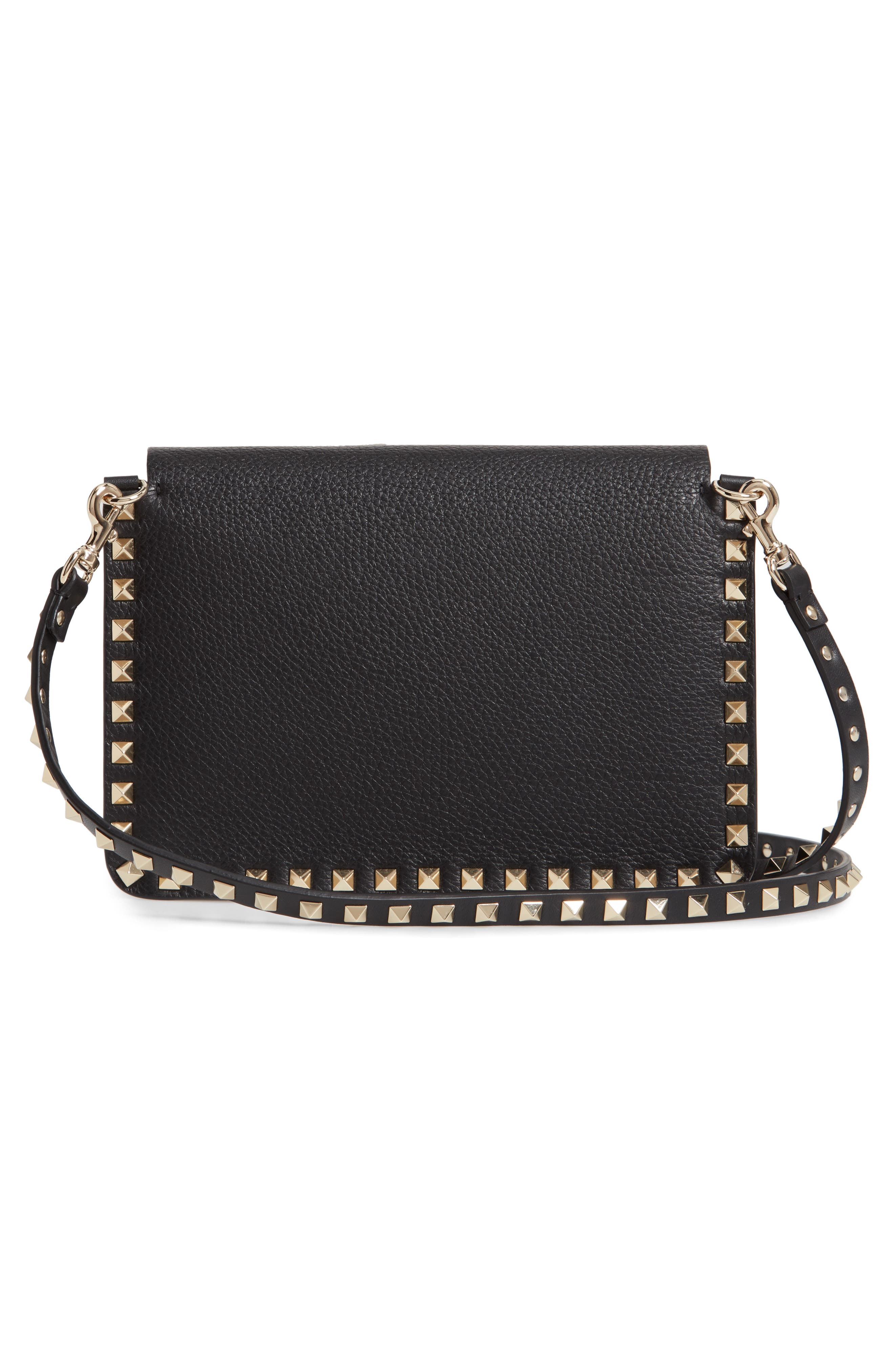 Small Rockstud Calfskin Leather Shoulder Bag, Alternate, color, NERO