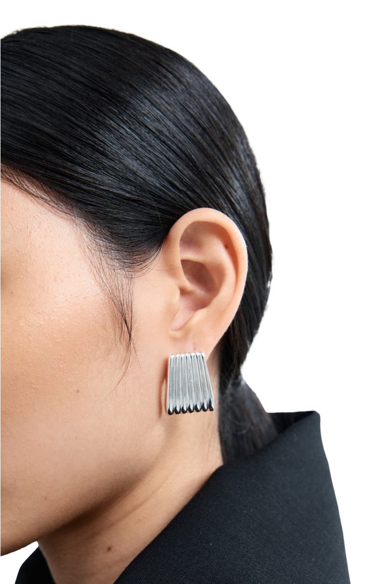 HEAVEN MAYHEM Ribbed Earrings, Alternate, color, Silver