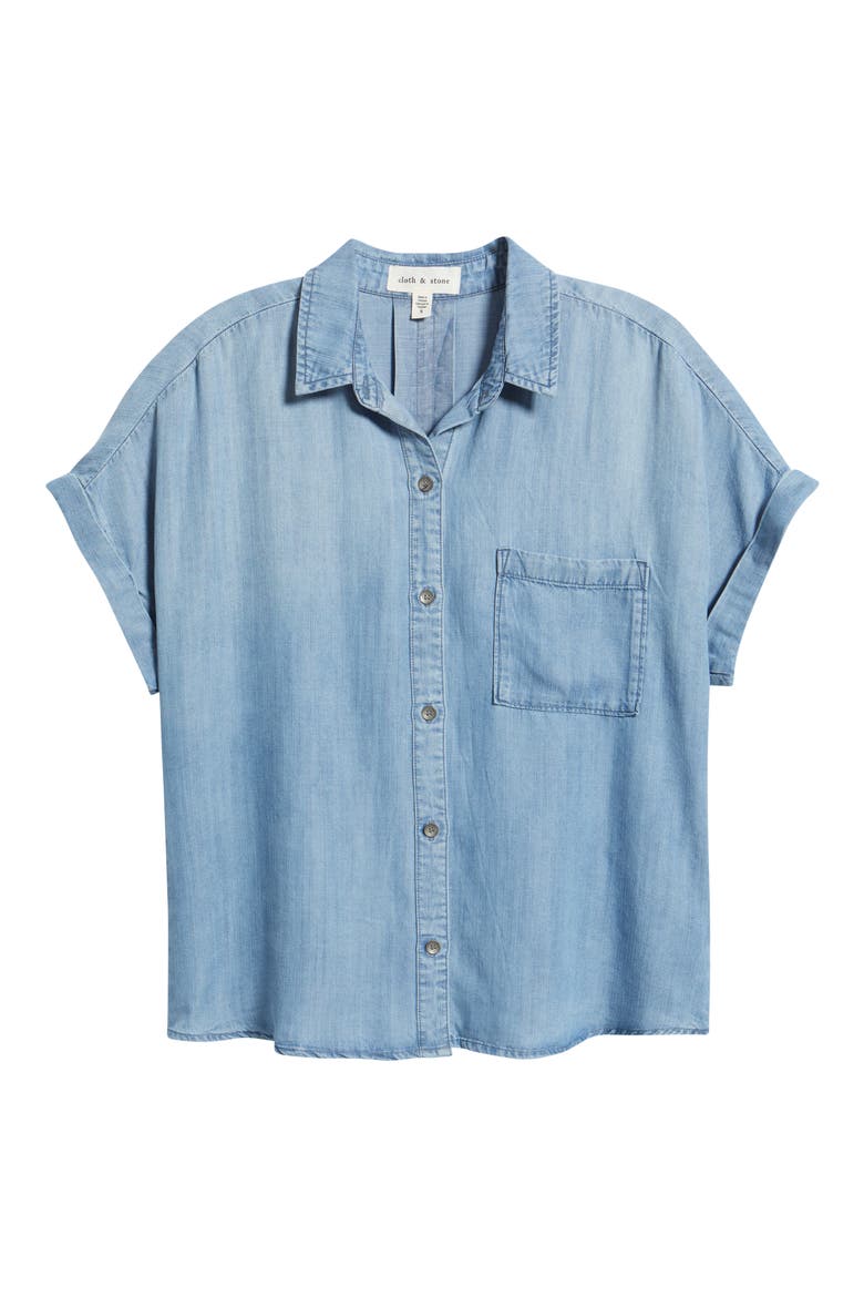 Cuffed Denim Shirt, Alternate, color, WORN BLUE WASH