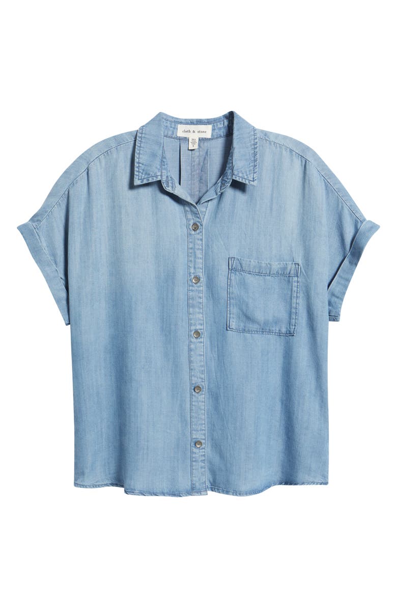 Cloth & Stone Cuffed Denim Shirt, Alternate, color, Worn Blue Wash