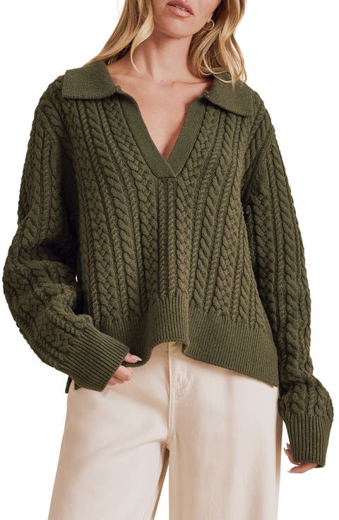 Jenson Johnny Collar Cable Knit Sweater