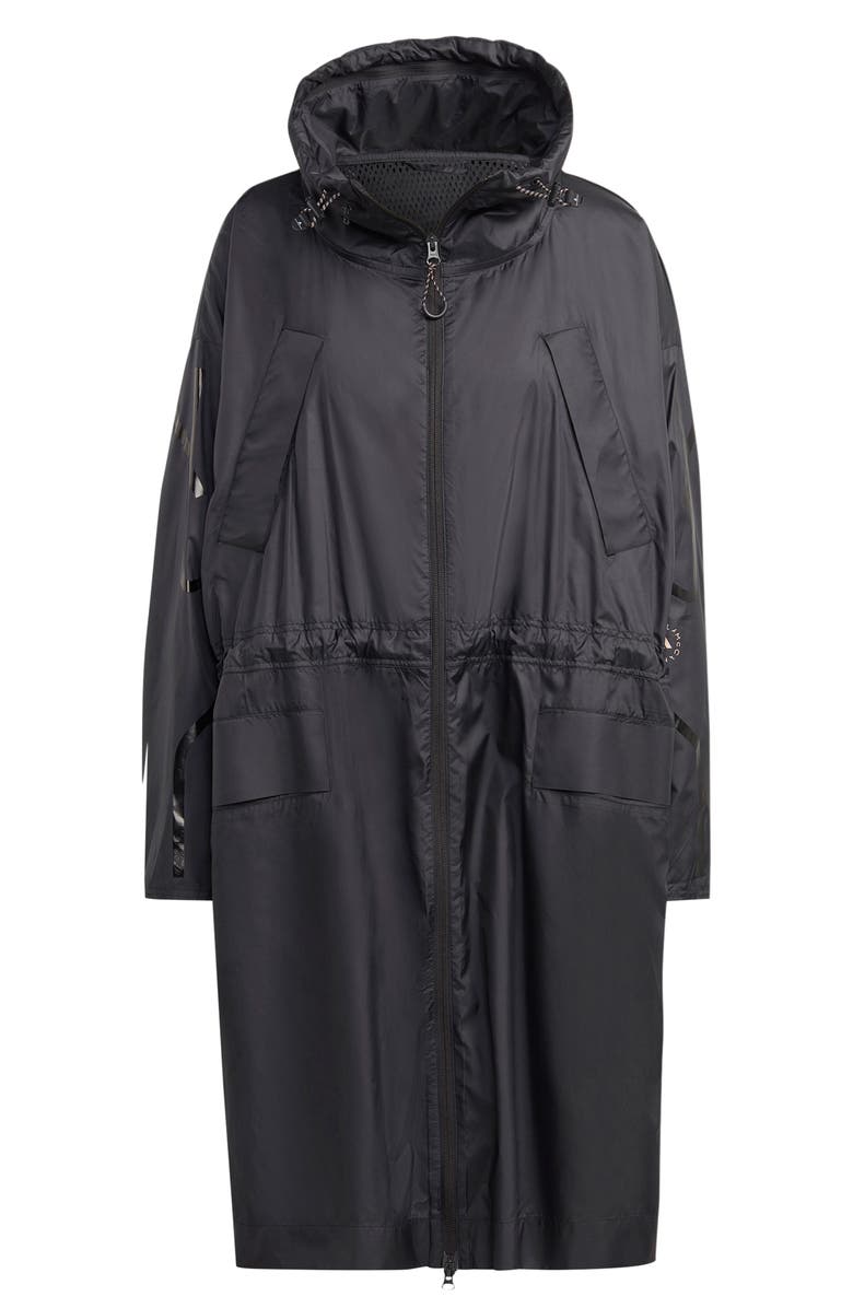 adidas by Stella McCartney Longline WIND.RDY Hooded Parka, Main, color, Black