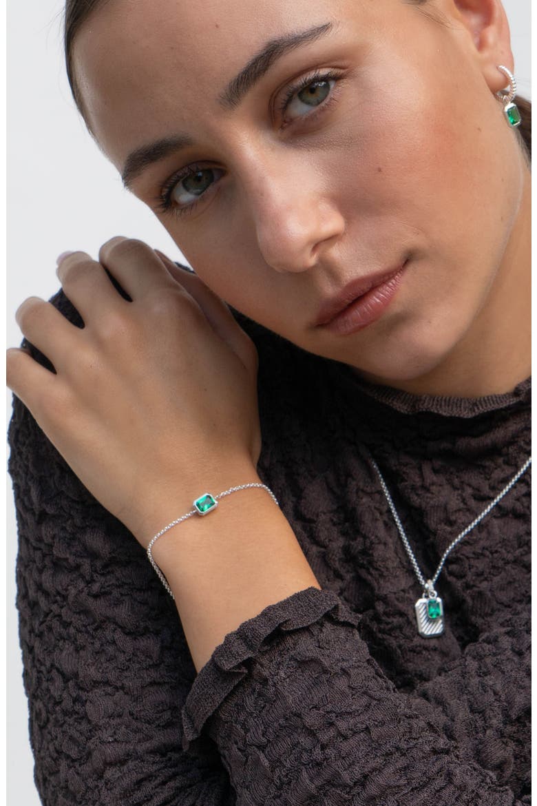 Green Garnet Octagon Chain Bracelet, Alternate, color, Sterling Silver