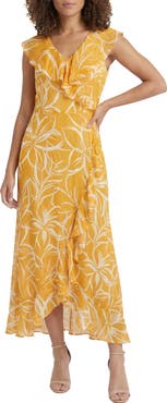 London Times Ruffle Faux Wrap Maxi Dress