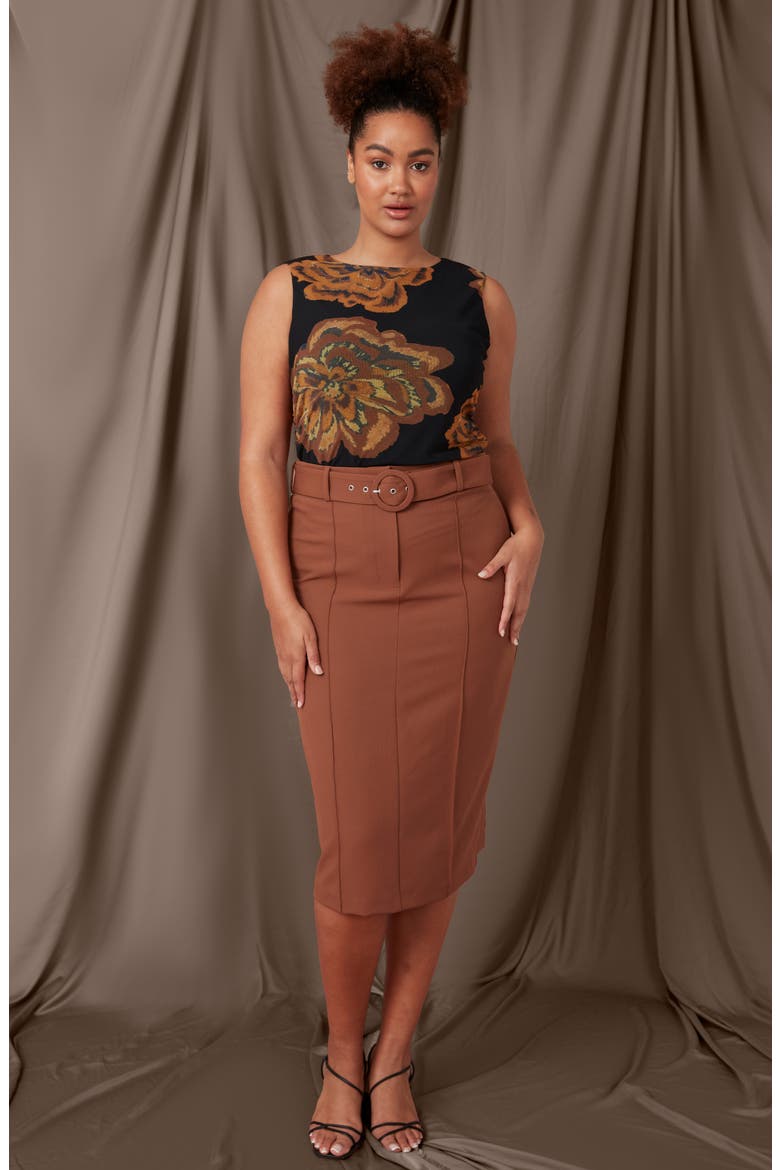 Sunburst Belted Pencil Skirt, Alternate, color, TAN