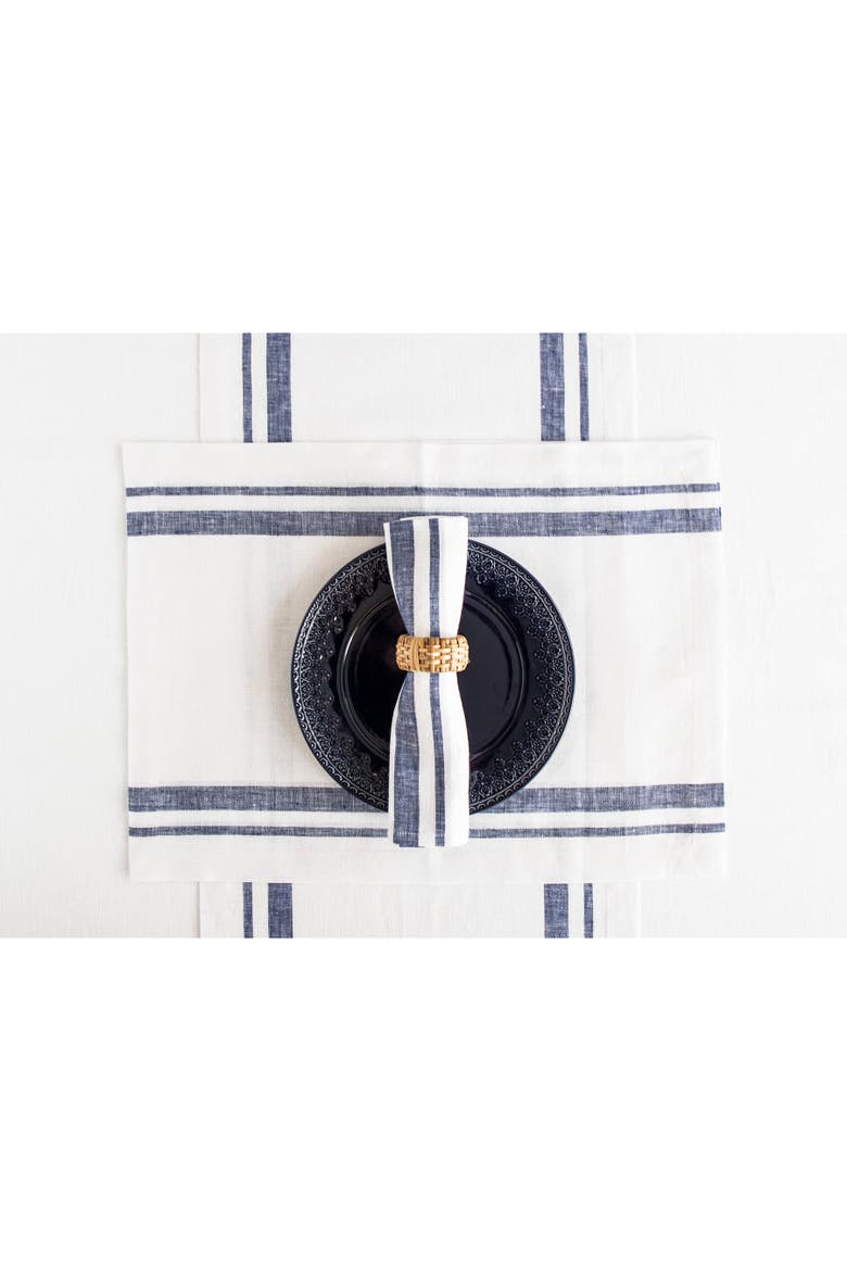 Linen Placemats Set of 4, 14 x 19" - French Stripe, Alternate, color, Navy and White