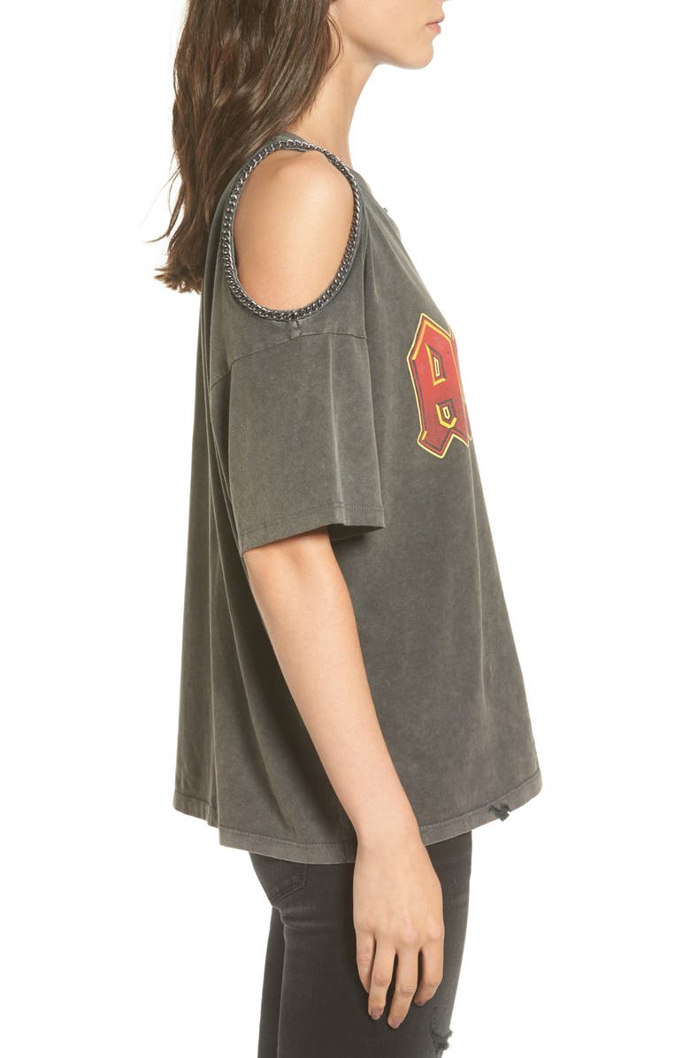 Topshop AC/DC Graphic Cold Shoulder Tee, Alternate, color, 