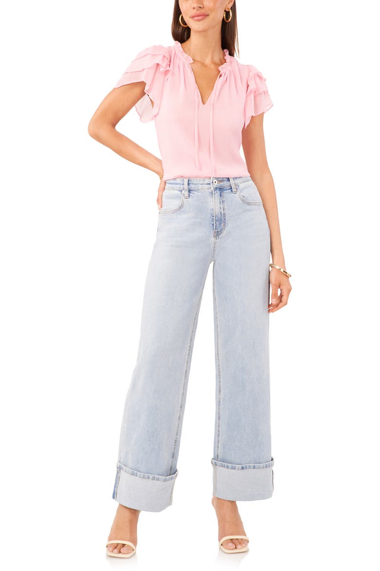 High Waist Cuffed Wide Leg Jeans, Alternate, color, LIGHT BLUE WASH