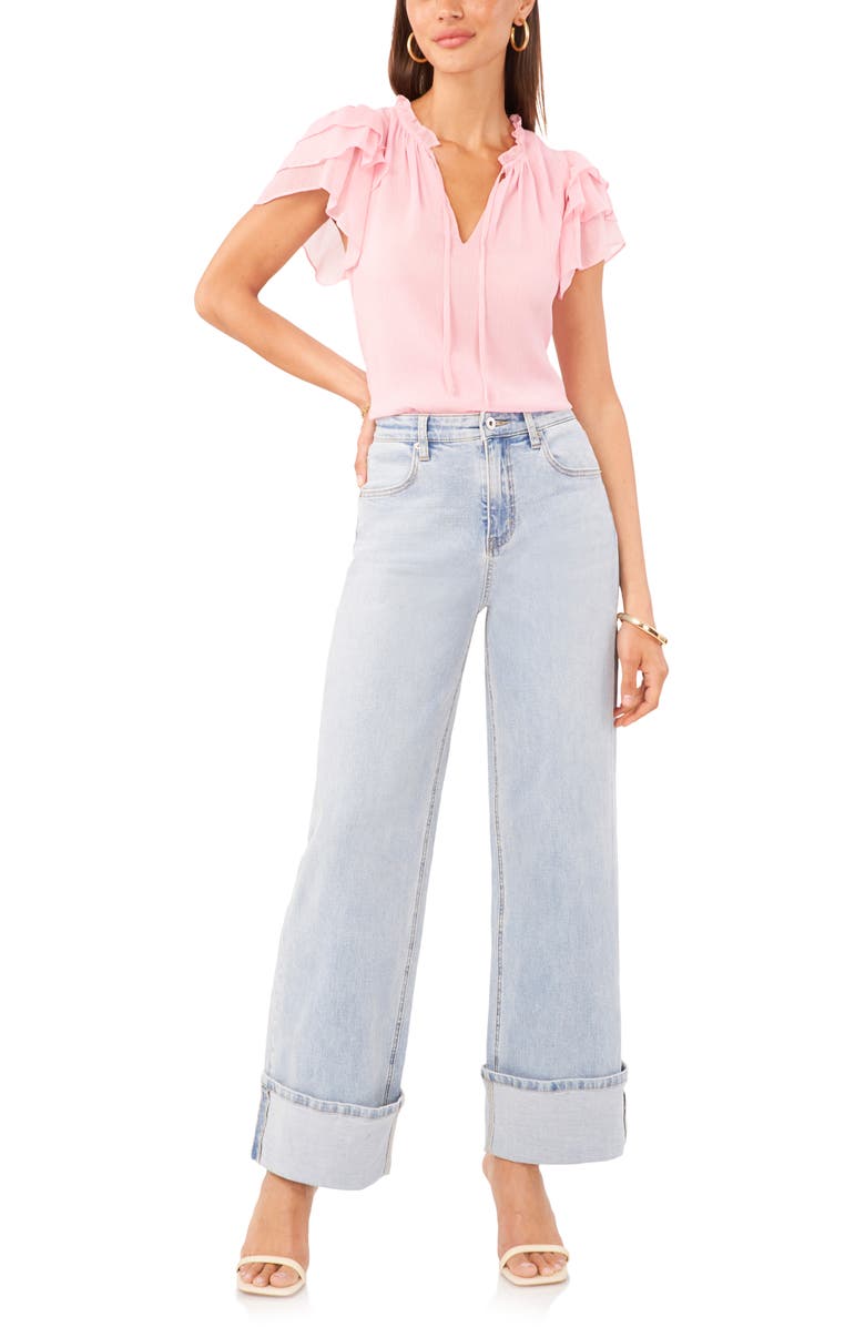 1.STATE High Waist Cuffed Wide Leg Jeans, Alternate, color, Light Blue Wash
