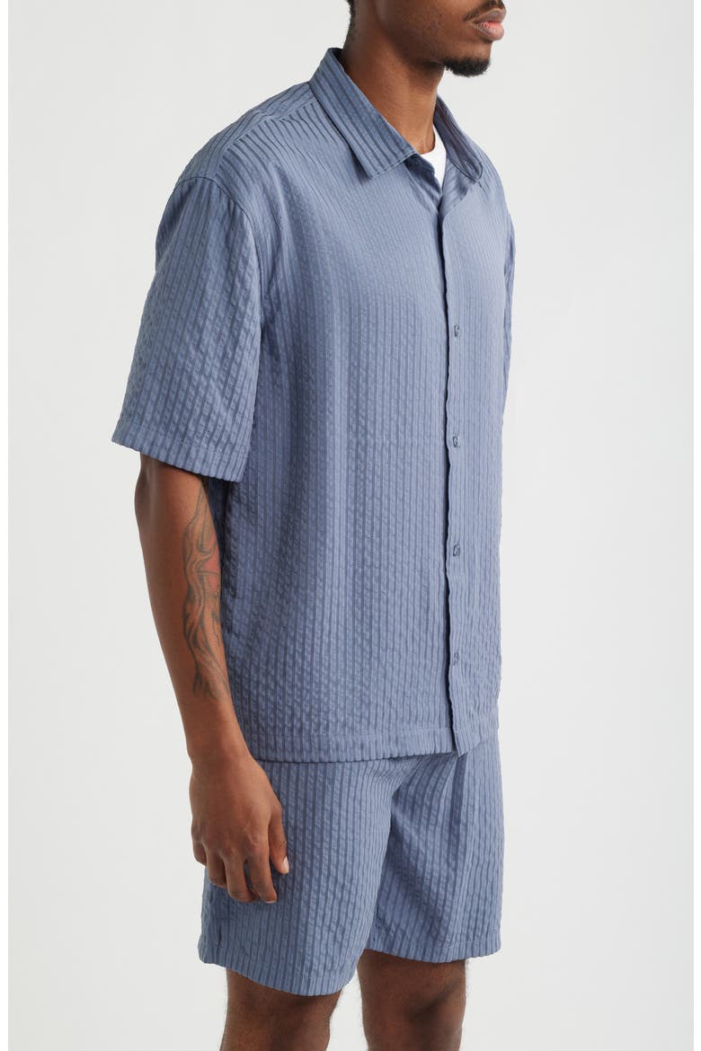 Stripe Short Sleeve Seersucker Button-Up Shirt, Alternate, color, GREY FOLKSTONE