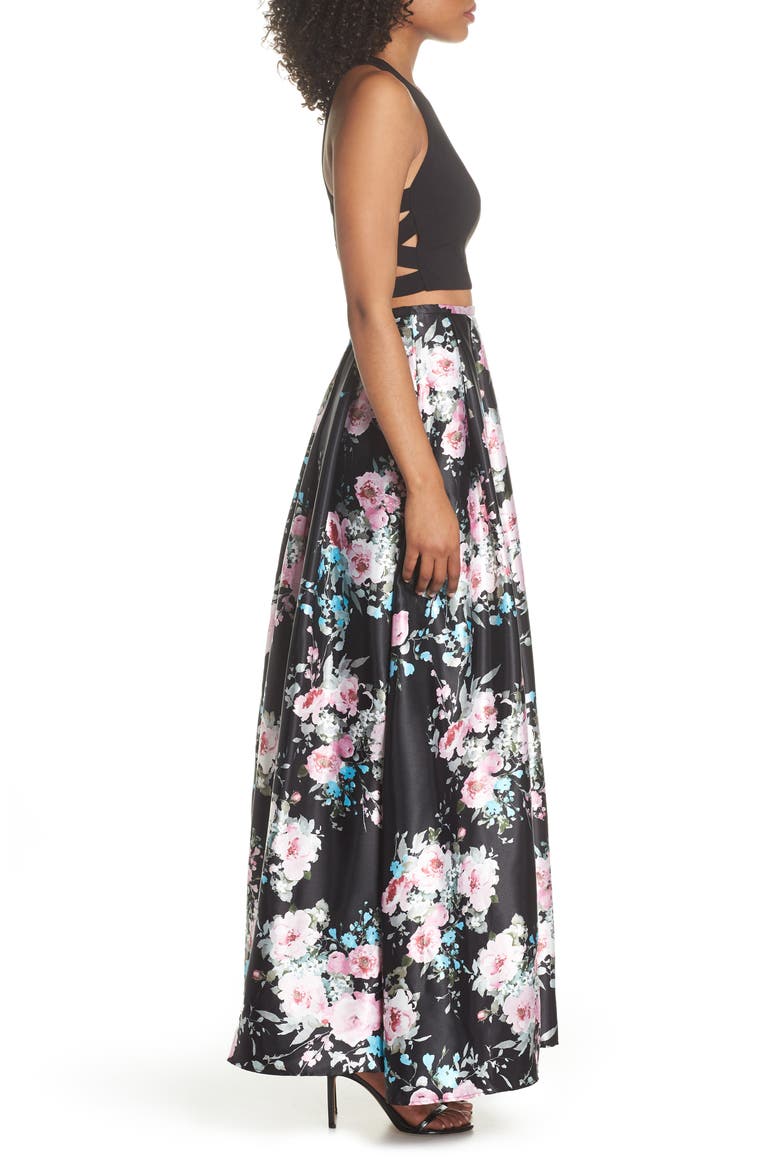 Two-Piece Ballgown, Alternate, color, BLACK/ FLORAL