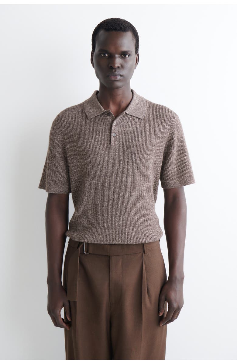 COS Cashmere-Linen Polo Shirt, Main, color, Brown Mélange