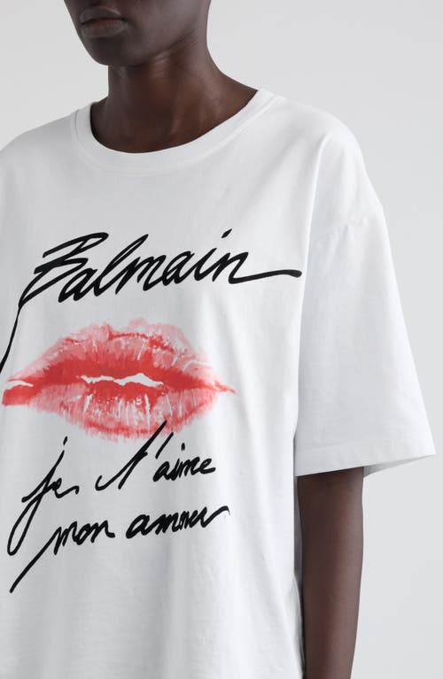 Shop Balmain Kiss Print Graphic T-shirt In Gqv White/black/red