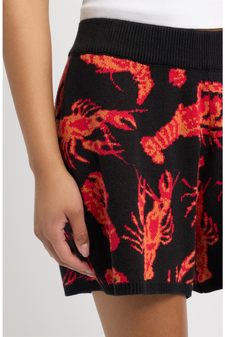 You're My Lobster Knit Shorts, Alternate, color, BLACK WITH RED LOBSTERS