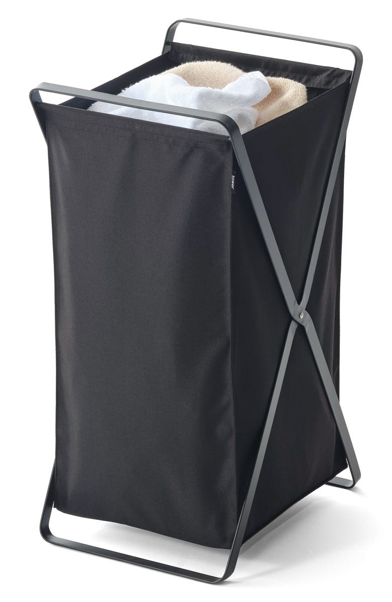 Yamazaki Tower Laundry Hamper, Alternate, color, Black