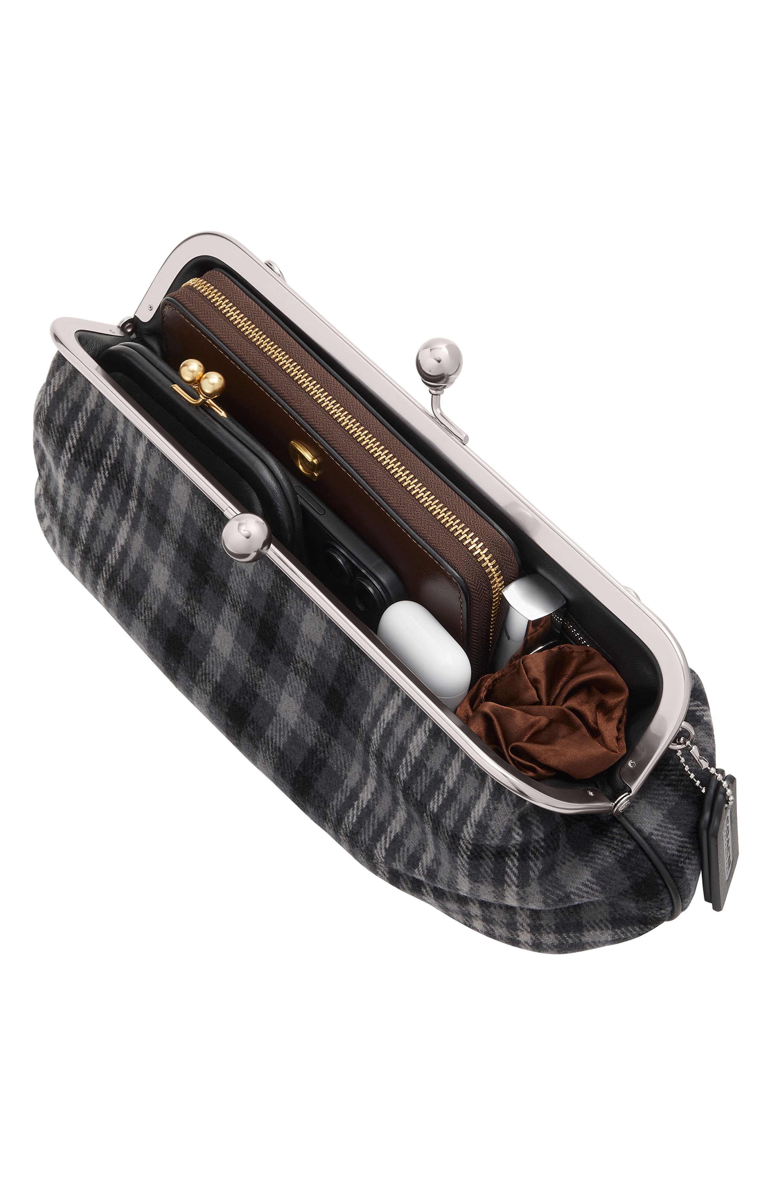 Kisslock Frame Bag 30 Plaid Clutch, Alternate, color, LH/ GREY MULTI