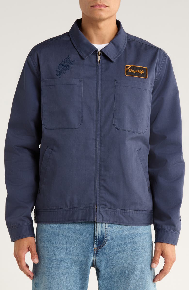 RVCA x Kevin 'Spanky' Long Dayshift Twill Garage Jacket, Alternate, color, Moody Blue