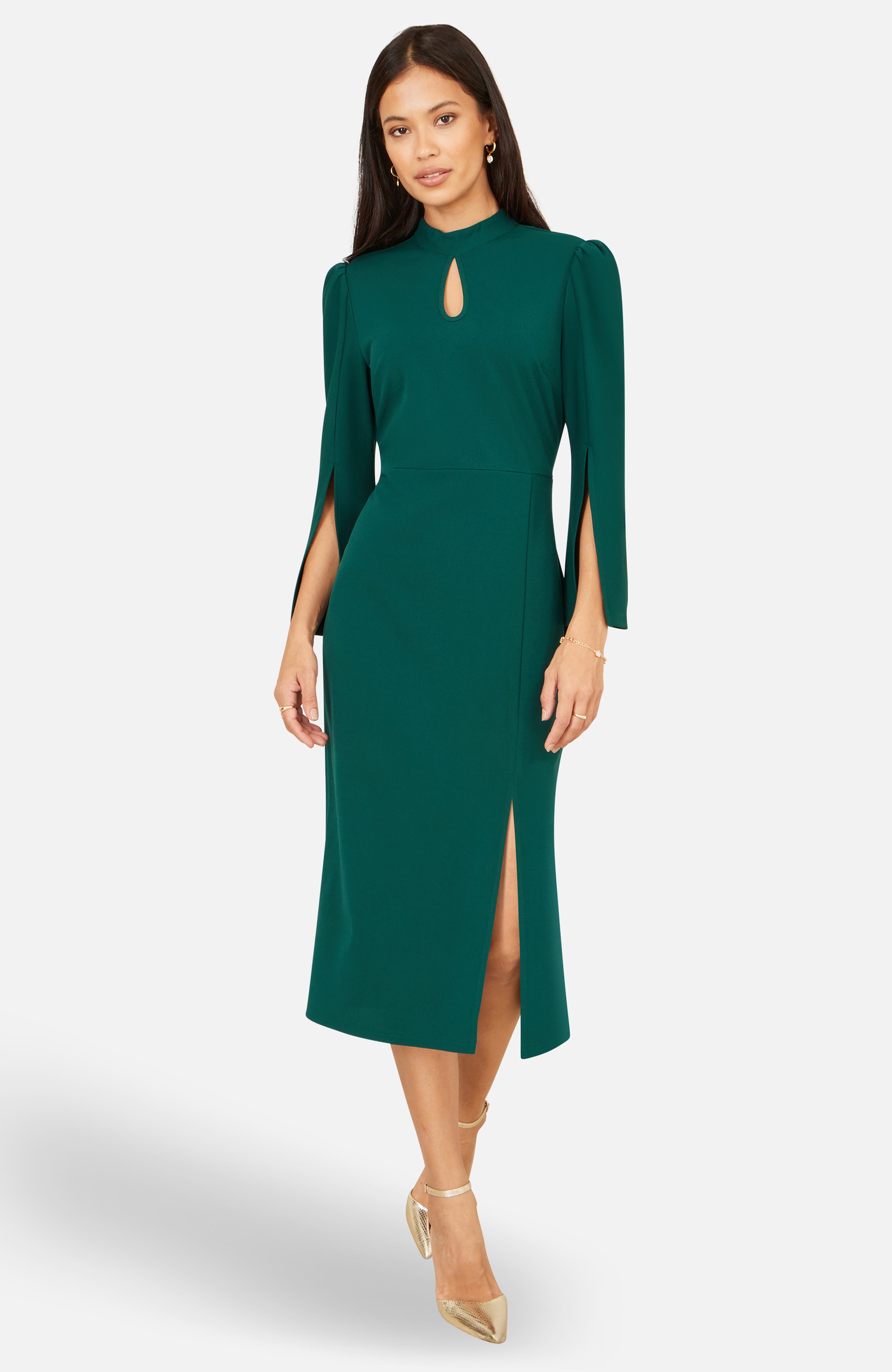 Mock Neck Keyhole Tailored Midi Dress - image 2