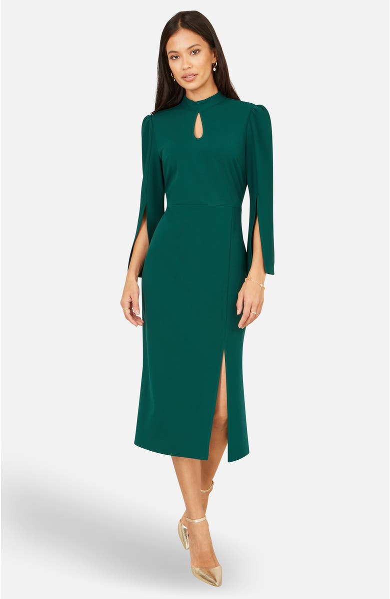 Yumi Mock Neck Keyhole Tailored Midi Dress, Alternate, color, Green