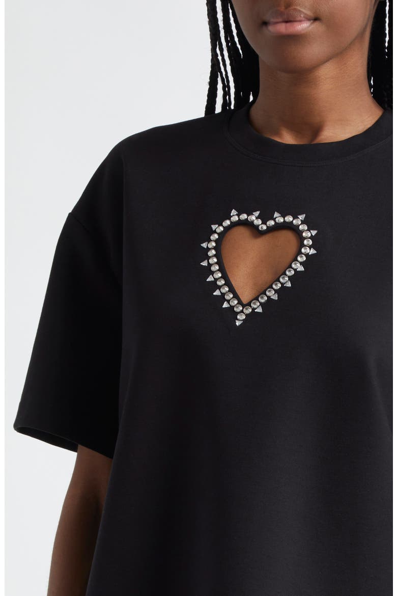 Crystal Trim Heart Cutout Relaxed Fit T-Shirt, Alternate, color, BLACK