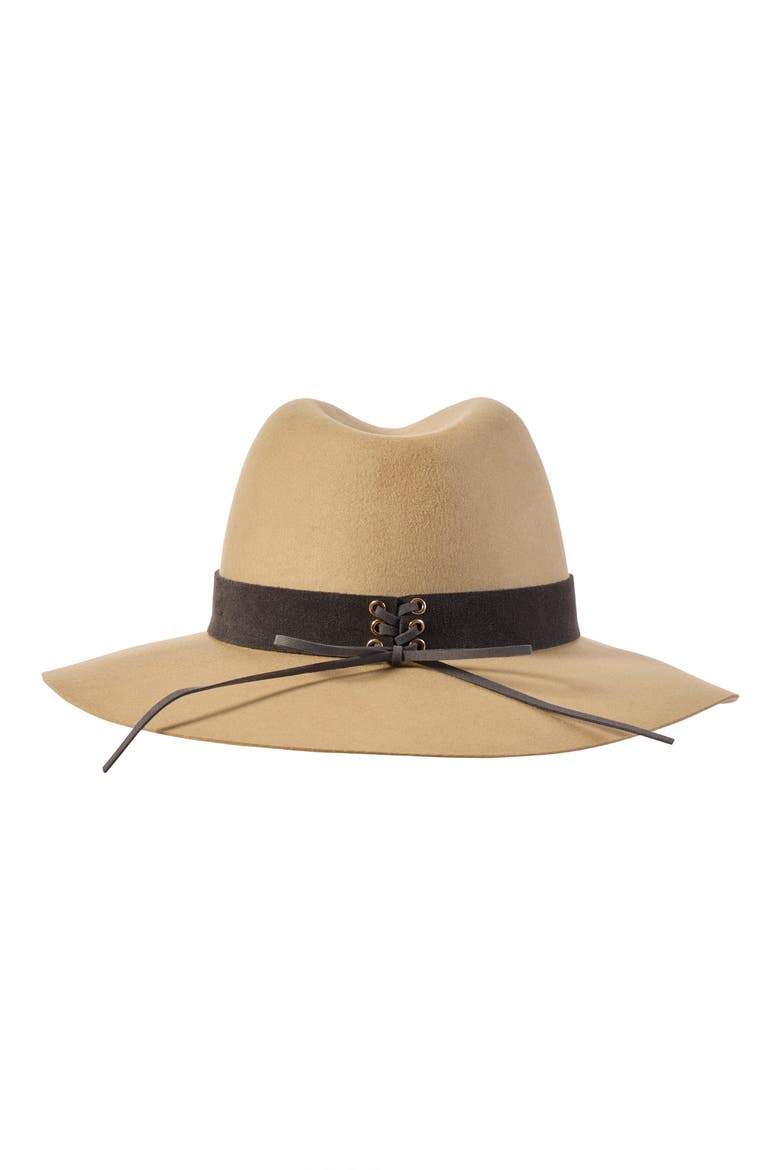 Wide Brim Wool Fedora with Leather Belt, Alternate, color, CAMEL