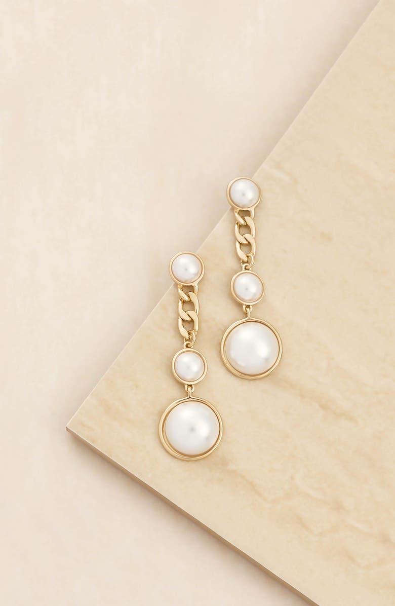 Ettika Imitation Pearl Drop Earrings, Alternate, color, Gold