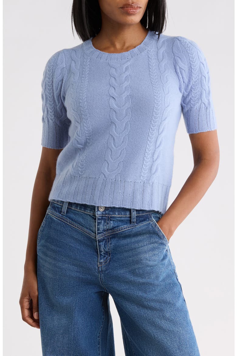 Cable Puff Sleeve Cashmere Sweater, Main, color, MOON BLUE